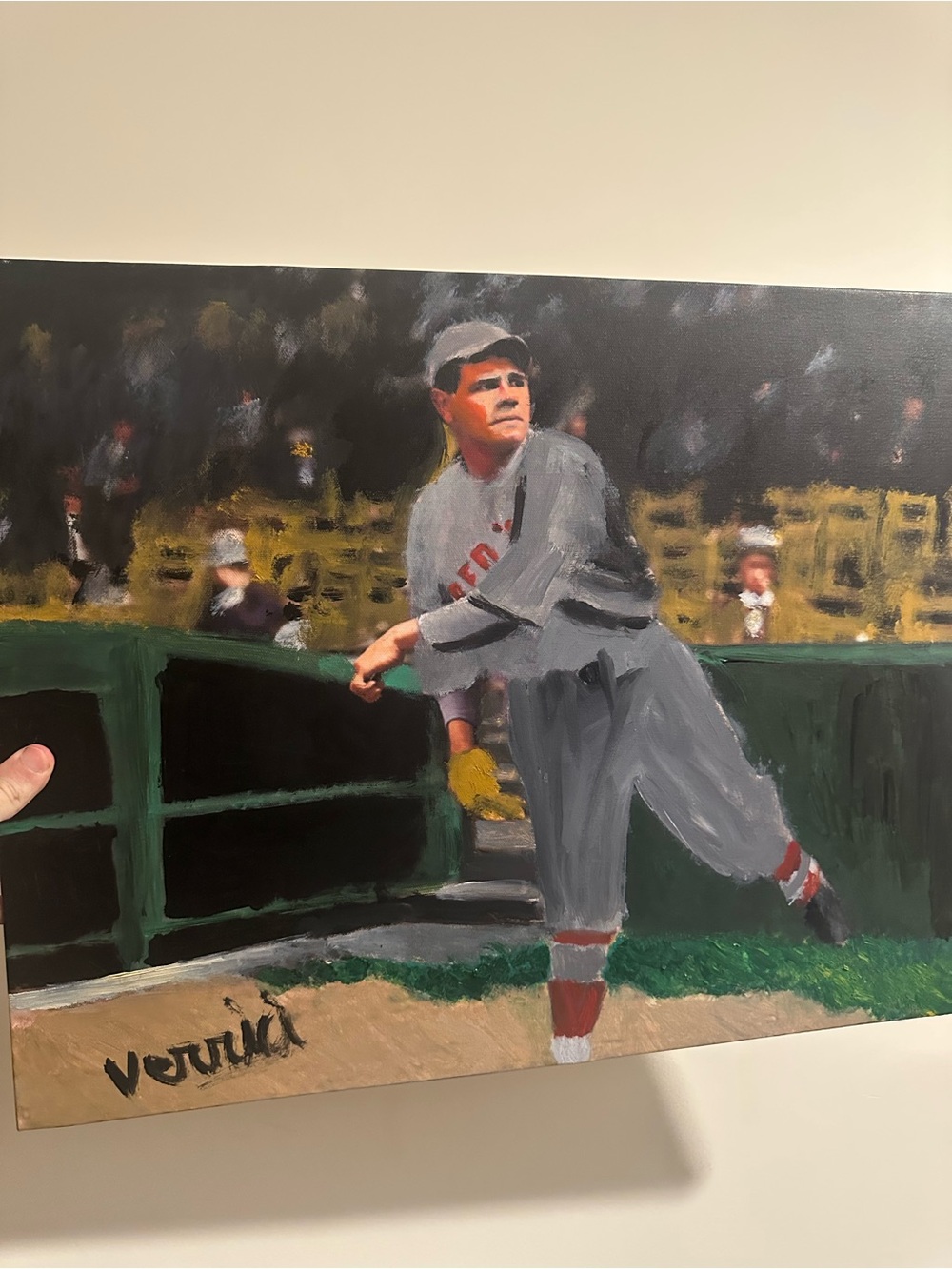 Babe Ruth pitching painting signed by artist 24x18 baseball Canvas Art Painting